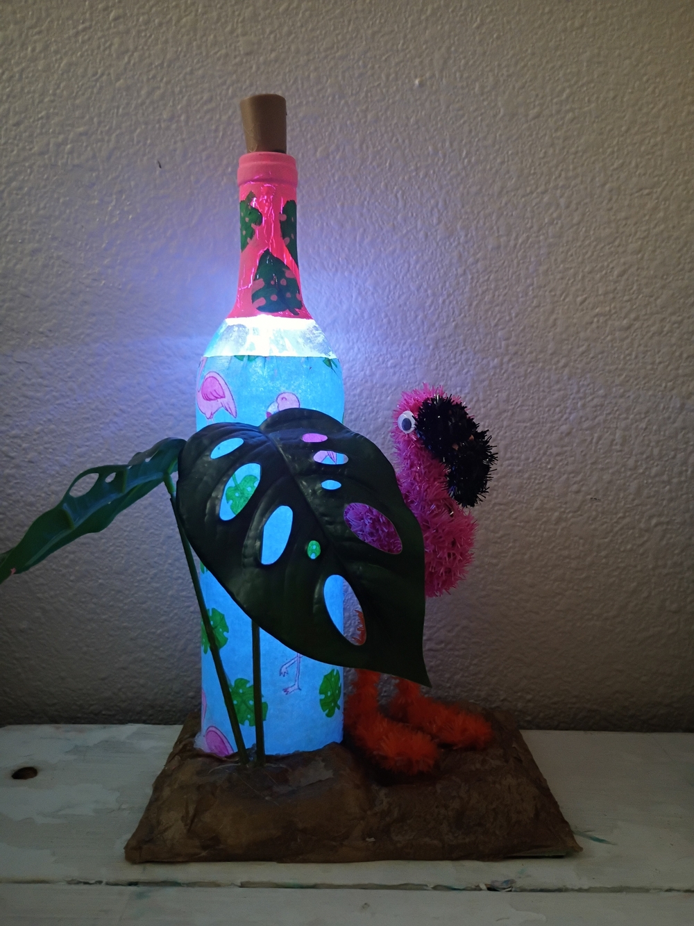 Pink & Green Flamingo Bottle Light